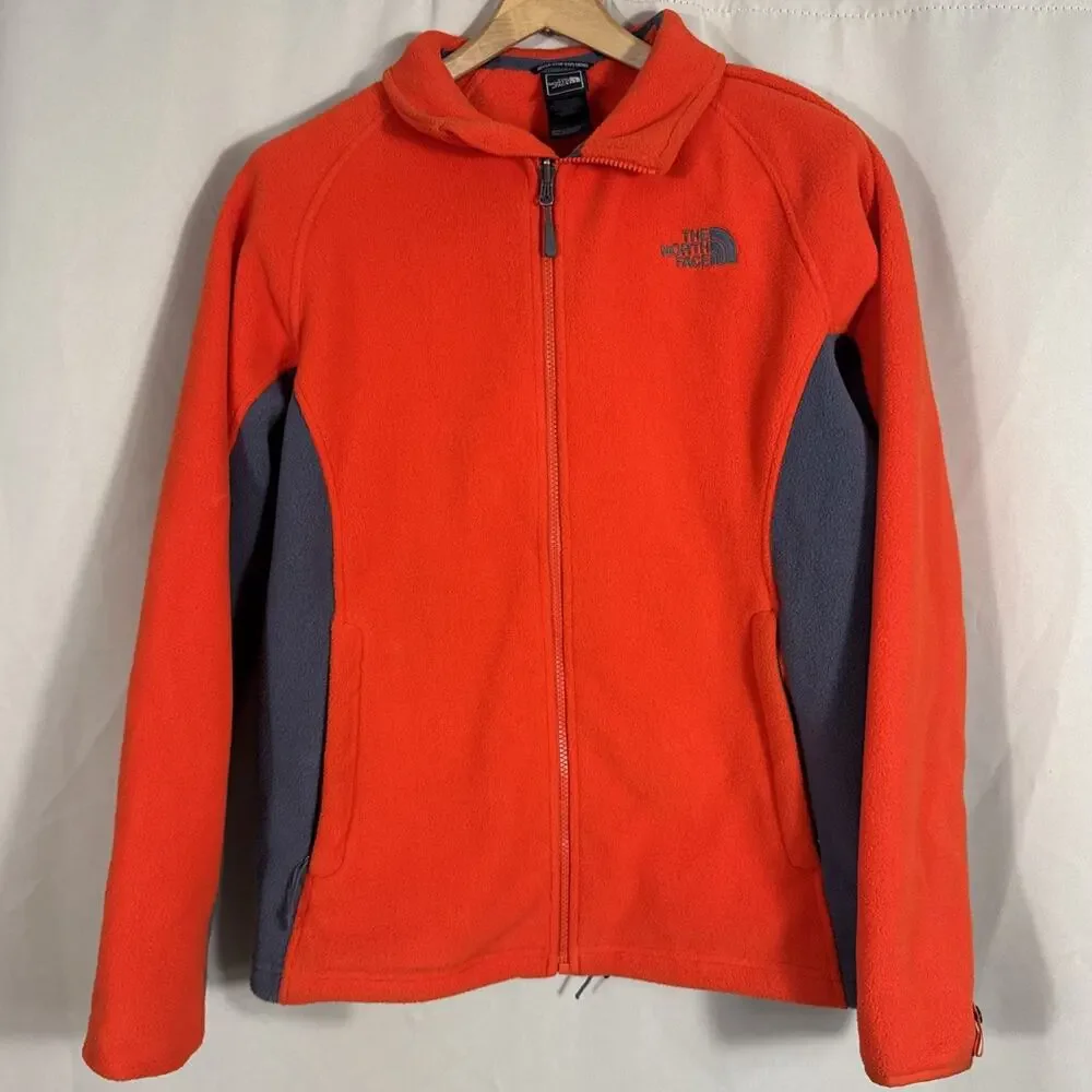 The North Face Mens Sm Fleece Zip Jacket Orange Gray Colorblock Hiking Fall Wear